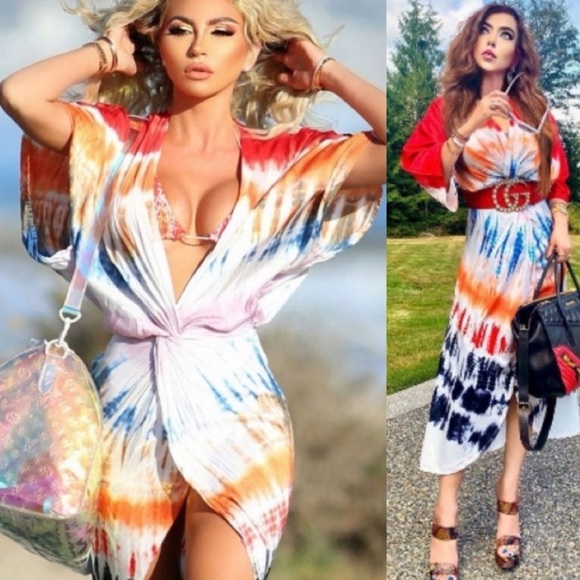 Young Fabulous & Broke The Siren Maxi Dress in Red Rainbow Wash Small - Picture 13 of 14